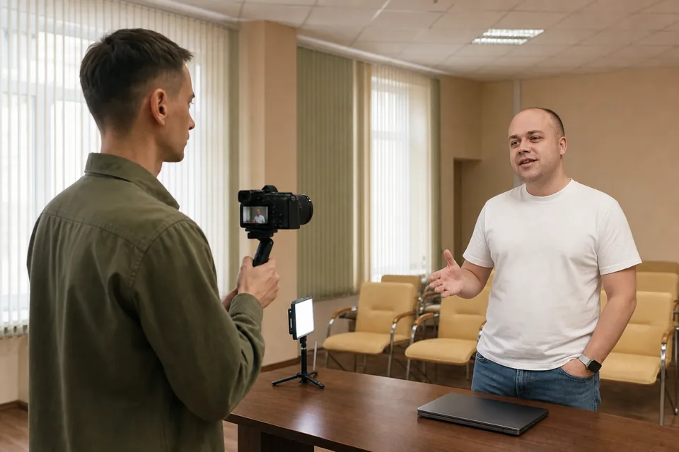 Съёмочная команда готовит рекламный ролик